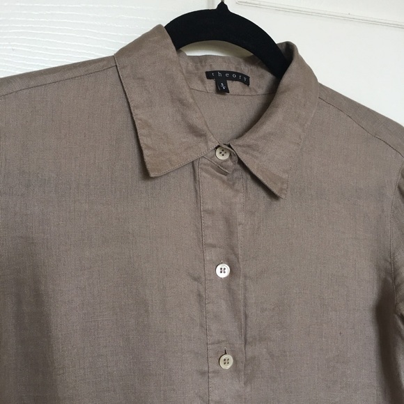 Theory Linen taupe blouse tunic sz Small - Picture 3 of 5